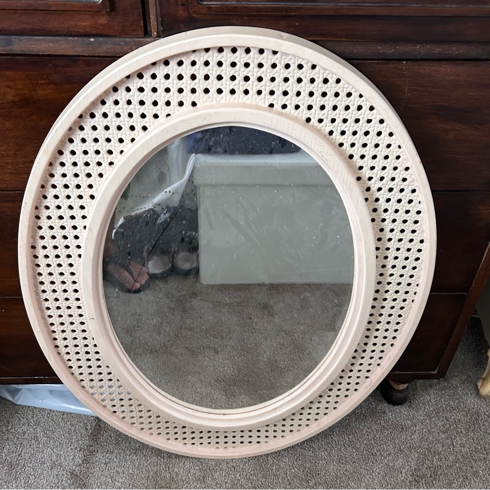 Vintage Faux Rattan Oval Wall Mirror
